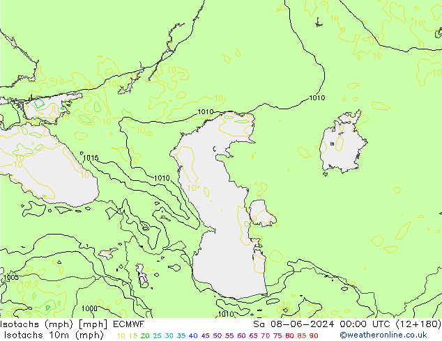 Isotachs (mph) ECMWF Sa 08.06.2024 00 UTC
