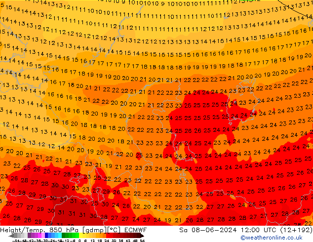 Z500/Rain (+SLP)/Z850 ECMWF sam 08.06.2024 12 UTC