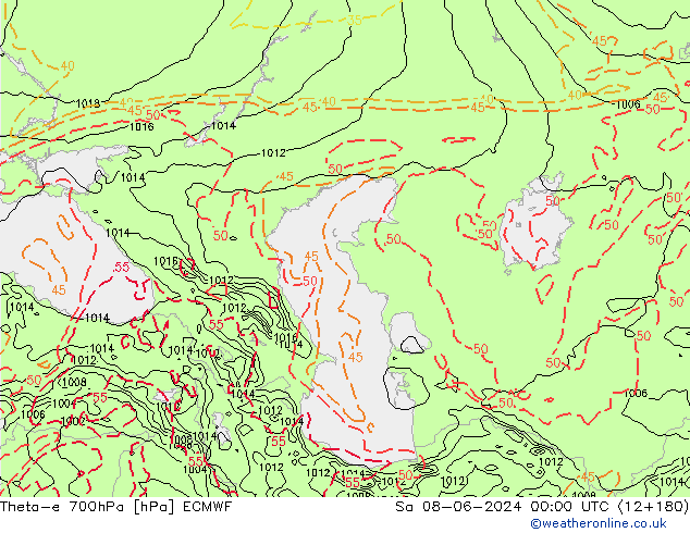 Theta-e 700hPa ECMWF sáb 08.06.2024 00 UTC