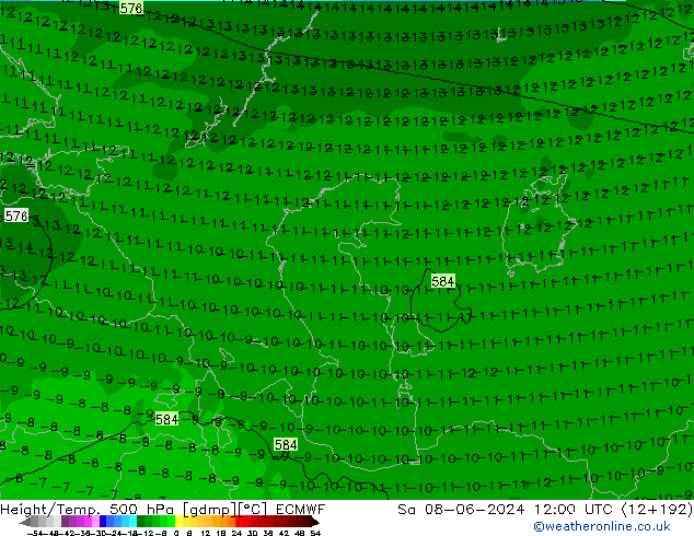 Z500/Rain (+SLP)/Z850 ECMWF sam 08.06.2024 12 UTC