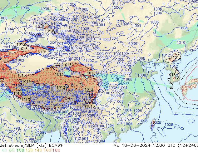 Jet stream/SLP ECMWF Mo 10.06.2024 12 UTC