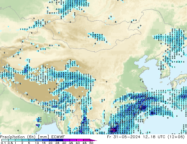 降水量 (6h) ECMWF 星期五 31.05.2024 18 UTC