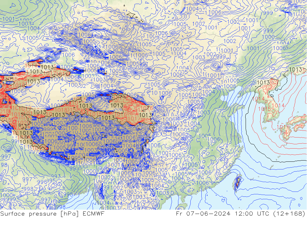 地面气压 ECMWF 星期五 07.06.2024 12 UTC