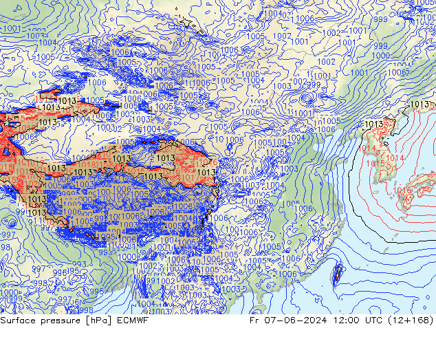 Surface pressure ECMWF Fr 07.06.2024 12 UTC