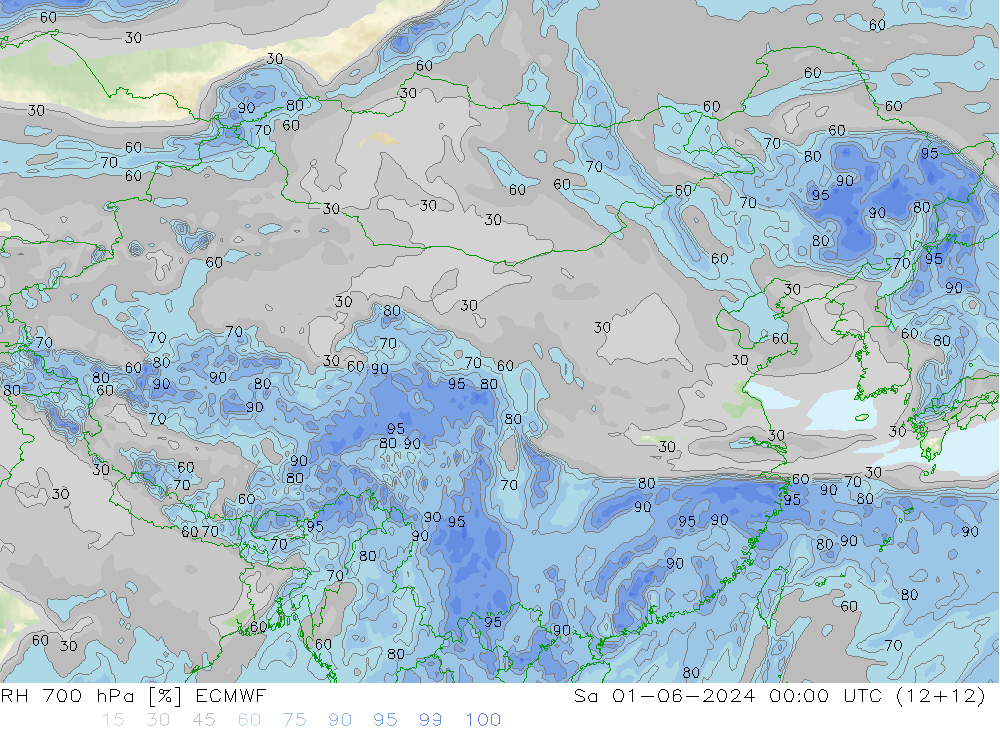 RH 700 hPa ECMWF 星期六 01.06.2024 00 UTC