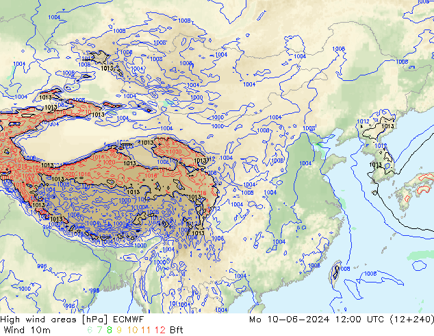 High wind areas ECMWF lun 10.06.2024 12 UTC