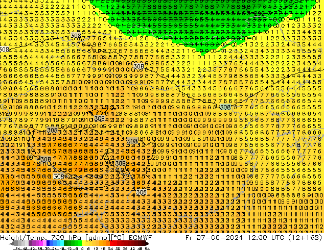 Height/Temp. 700 hPa ECMWF 星期五 07.06.2024 12 UTC