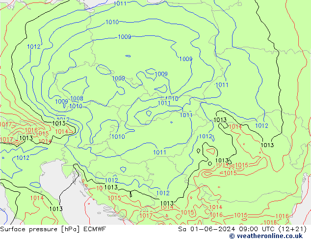 Pressione al suolo ECMWF sab 01.06.2024 09 UTC