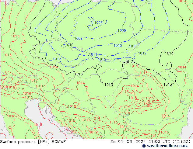 Pressione al suolo ECMWF sab 01.06.2024 21 UTC