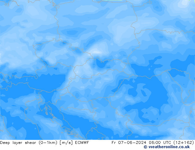 Deep layer shear (0-1km) ECMWF Fr 07.06.2024 06 UTC