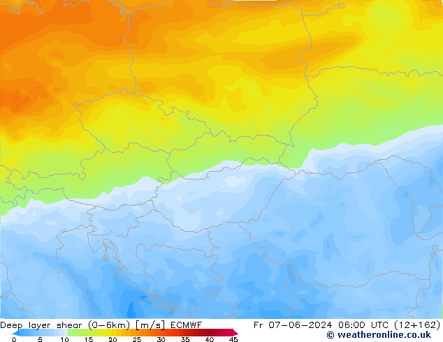 Deep layer shear (0-6km) ECMWF pt. 07.06.2024 06 UTC