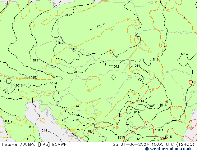 Theta-e 700hPa ECMWF Sa 01.06.2024 18 UTC