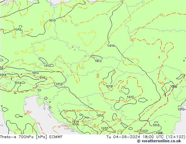 Theta-e 700hPa ECMWF Tu 04.06.2024 18 UTC