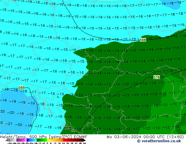 Height/Temp. 500 hPa ECMWF Mo 03.06.2024 00 UTC