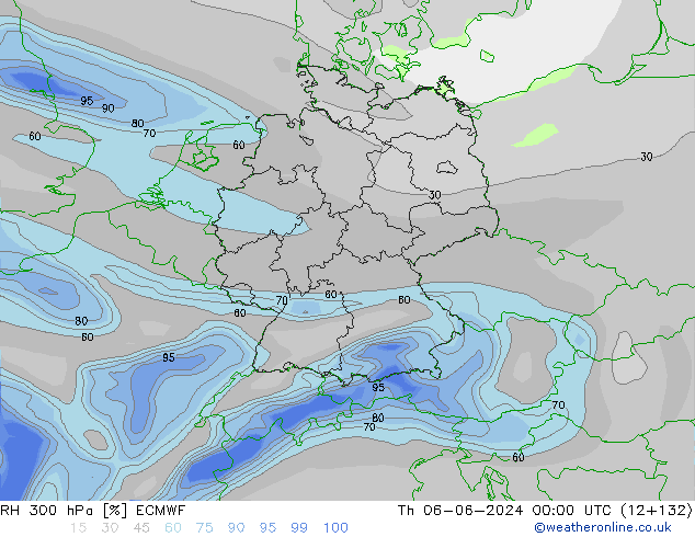 RH 300 hPa ECMWF gio 06.06.2024 00 UTC