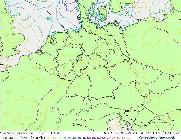 Isotaca (kph) ECMWF lun 03.06.2024 00 UTC