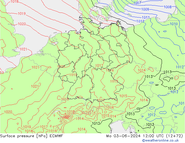 Surface pressure ECMWF Mo 03.06.2024 12 UTC