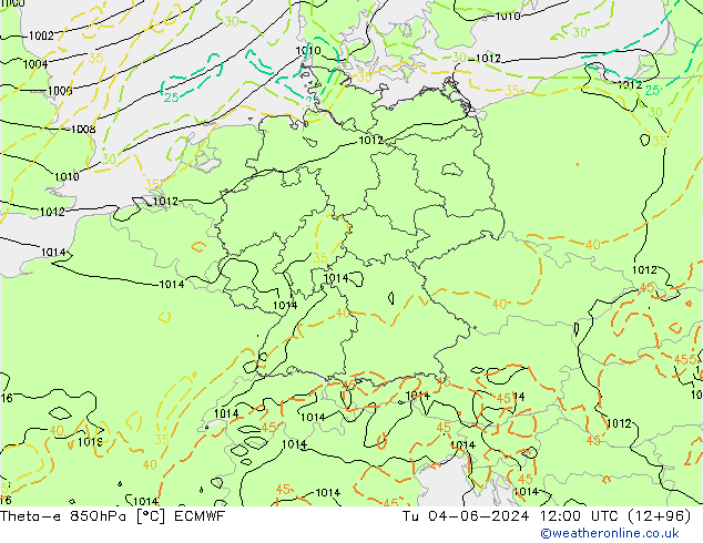 Theta-e 850hPa ECMWF mar 04.06.2024 12 UTC