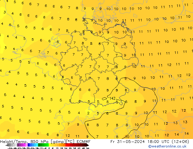 Yükseklik/Sıc. 850 hPa ECMWF Cu 31.05.2024 18 UTC