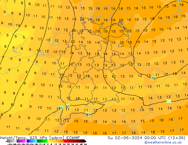 Height/Temp. 925 hPa ECMWF dom 02.06.2024 00 UTC