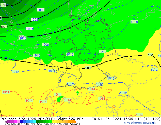 Dikte 500-1000hPa ECMWF di 04.06.2024 18 UTC