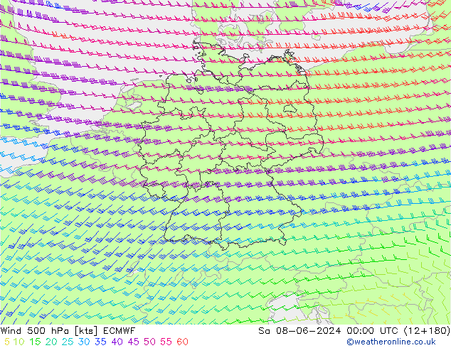 Wind 500 hPa ECMWF Sa 08.06.2024 00 UTC