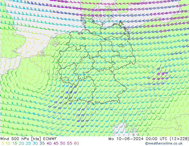 Viento 500 hPa ECMWF lun 10.06.2024 00 UTC