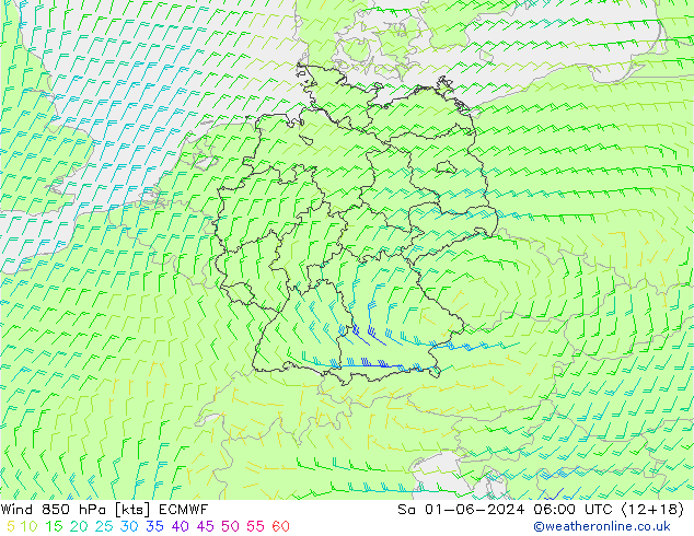 Vento 850 hPa ECMWF Sáb 01.06.2024 06 UTC