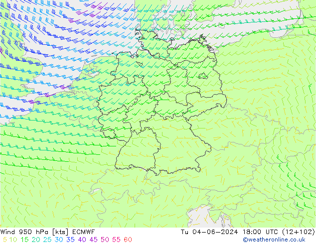 wiatr 950 hPa ECMWF wto. 04.06.2024 18 UTC