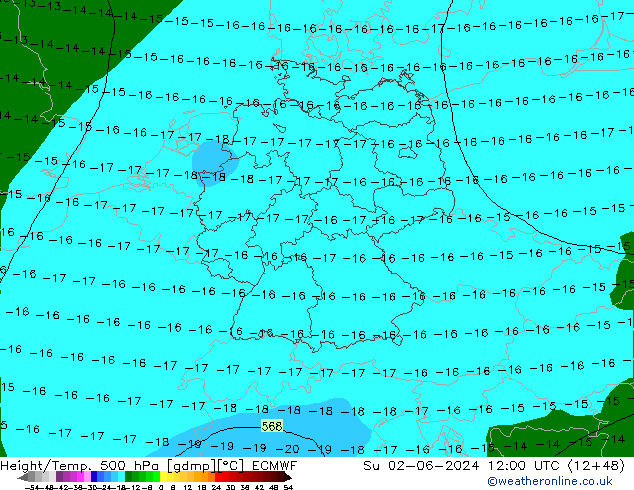 Z500/Rain (+SLP)/Z850 ECMWF So 02.06.2024 12 UTC