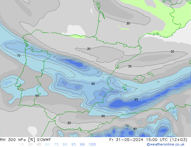 RH 300 hPa ECMWF ven 31.05.2024 15 UTC