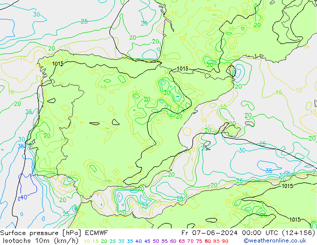 Isotachs (kph) ECMWF Sex 07.06.2024 00 UTC