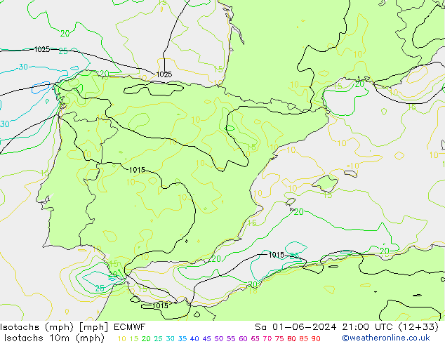 Isotachs (mph) ECMWF sam 01.06.2024 21 UTC
