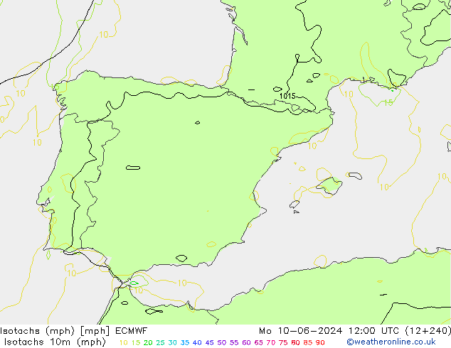 Isotachs (mph) ECMWF Mo 10.06.2024 12 UTC