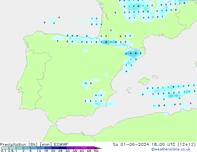 Precipitazione (6h) ECMWF sab 01.06.2024 00 UTC