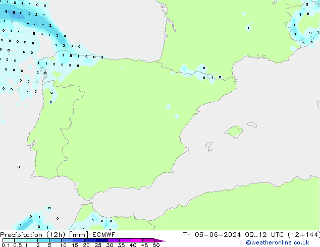Precipitation (12h) ECMWF Čt 06.06.2024 12 UTC