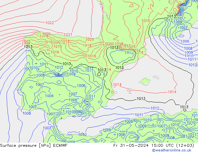 Atmosférický tlak ECMWF Pá 31.05.2024 15 UTC