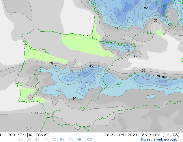 RH 700 hPa ECMWF Pá 31.05.2024 15 UTC