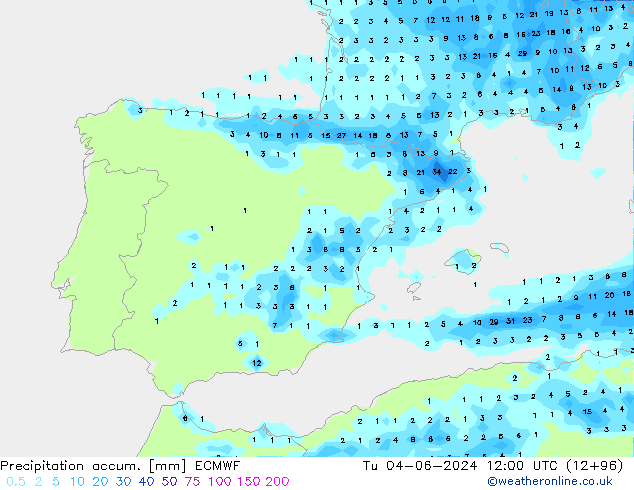 Precipitation accum. ECMWF  04.06.2024 12 UTC