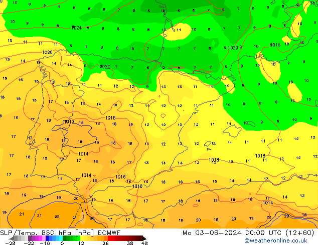 SLP/Temp. 850 hPa ECMWF Po 03.06.2024 00 UTC