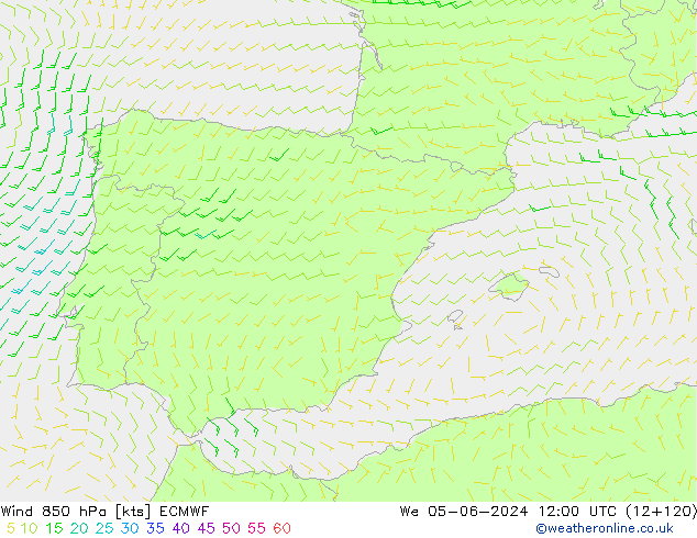 Wind 850 hPa ECMWF We 05.06.2024 12 UTC