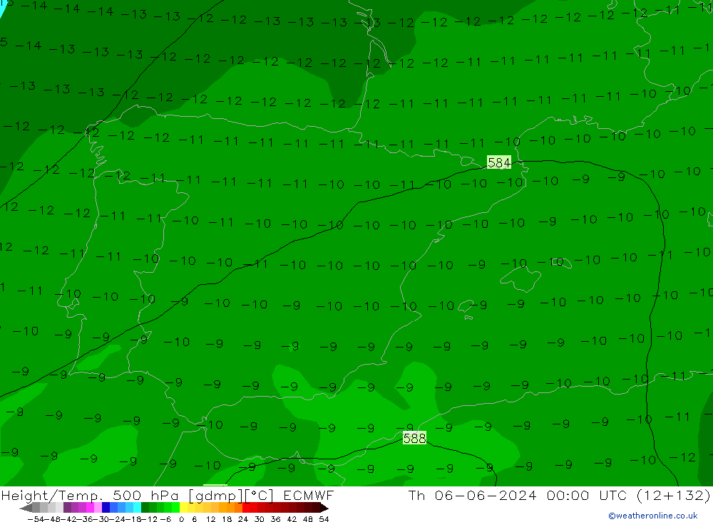 Z500/Rain (+SLP)/Z850 ECMWF Čt 06.06.2024 00 UTC