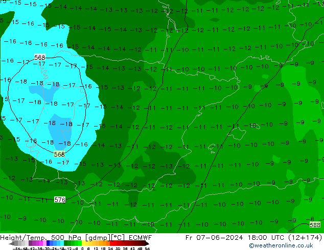 Height/Temp. 500 hPa ECMWF Pá 07.06.2024 18 UTC