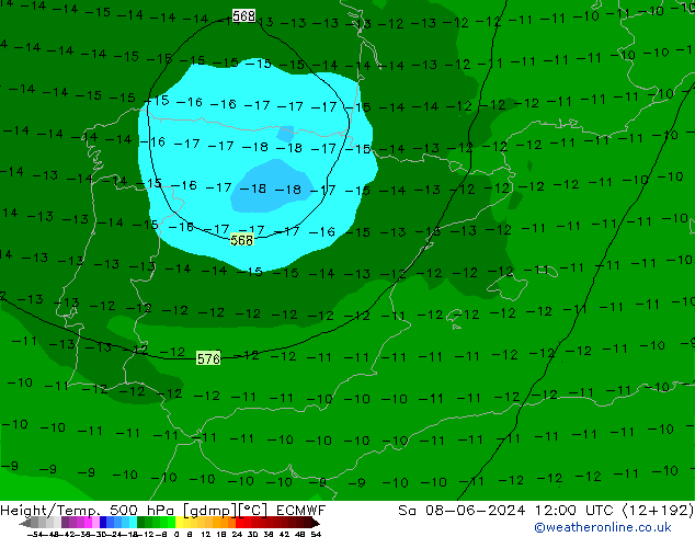 Z500/Rain (+SLP)/Z850 ECMWF Sa 08.06.2024 12 UTC