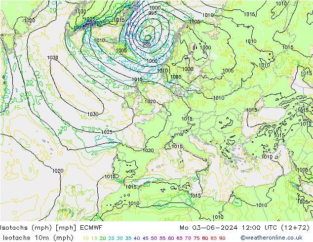 Isotachs (mph) ECMWF Seg 03.06.2024 12 UTC