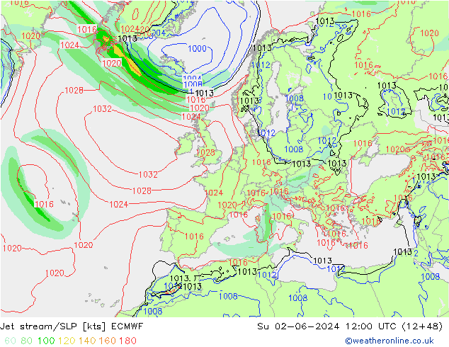 Jet stream/SLP ECMWF Su 02.06.2024 12 UTC