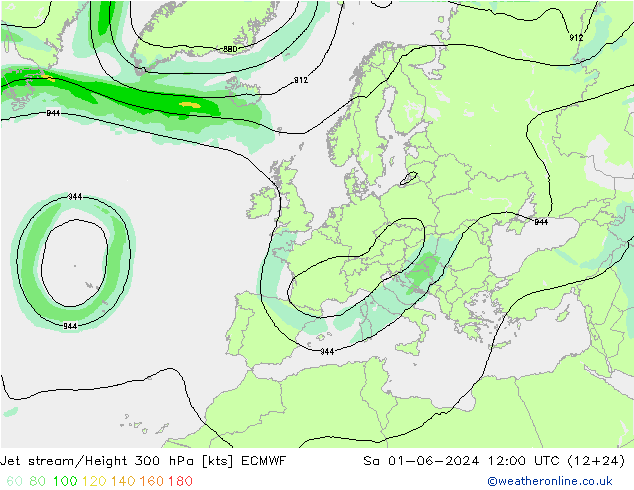 Jet stream/Height 300 hPa ECMWF Sa 01.06.2024 12 UTC