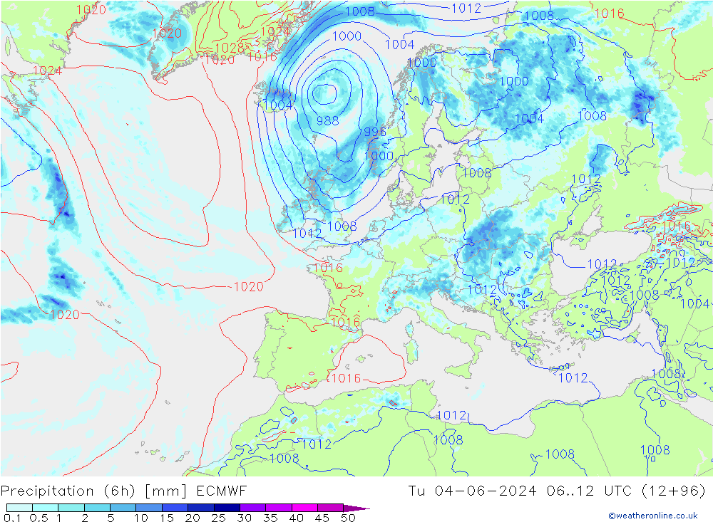 Z500/Rain (+SLP)/Z850 ECMWF mar 04.06.2024 12 UTC