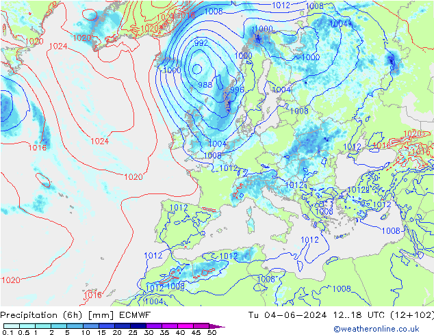 Z500/Yağmur (+YB)/Z850 ECMWF Sa 04.06.2024 18 UTC