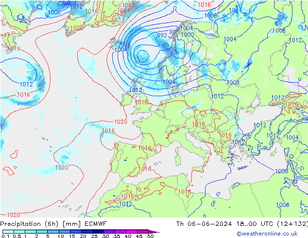 Z500/Rain (+SLP)/Z850 ECMWF Th 06.06.2024 00 UTC